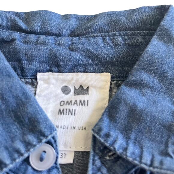 Omami Mini Girls Blue Chambray  Denim A-Line Shirt  Short Sleeve Dress Size 3T - Picture 3 of 5